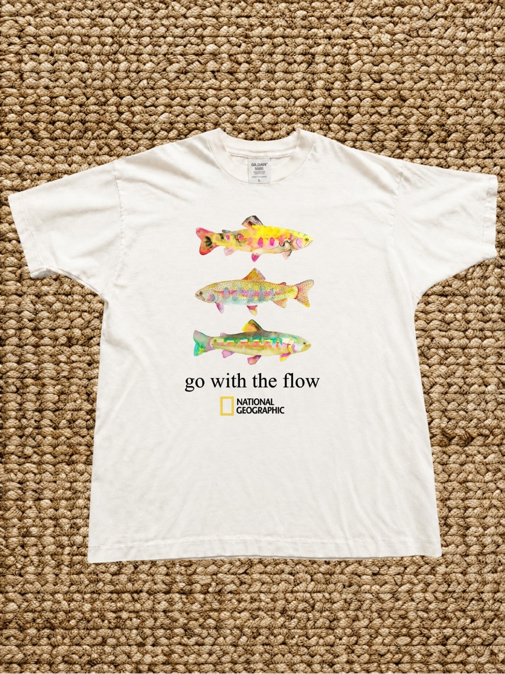 White Tee with Vibrant Multicolor Fish Graphic T-shirt